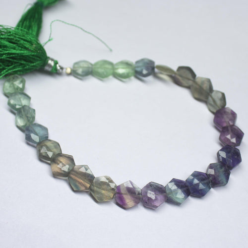 8 inches, 9mm, Natural Bi Fluorite Faceted Hexagon Briolette Beads - Jalvi & Co.
