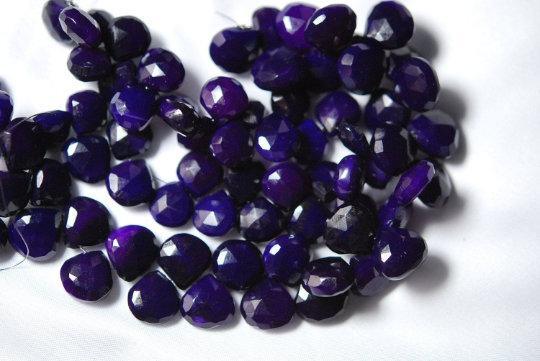 8 Inches Aaa Dark Purple Chalcedony Faceted Heart Shape Briolettes 10-14mm - Jalvi & Co.