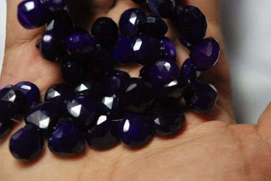 8 Inches Aaa Dark Purple Chalcedony Faceted Heart Shape Briolettes 10-14mm - Jalvi & Co.