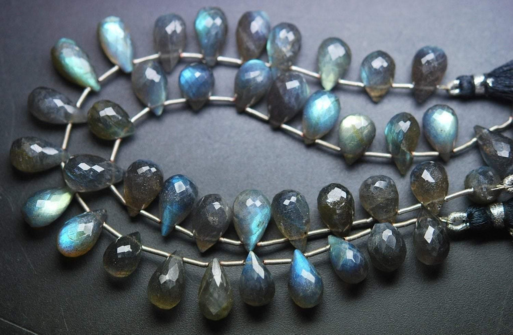 8 Inches Blue Flash Labradorite Faceted Drops Shape Briolette's Size 12-14mm Approx. - Jalvi & Co.