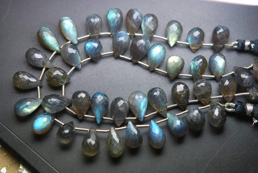 8 Inches Blue Flash Labradorite Faceted Drops Shape Briolette's Size 12-14mm Approx. - Jalvi & Co.