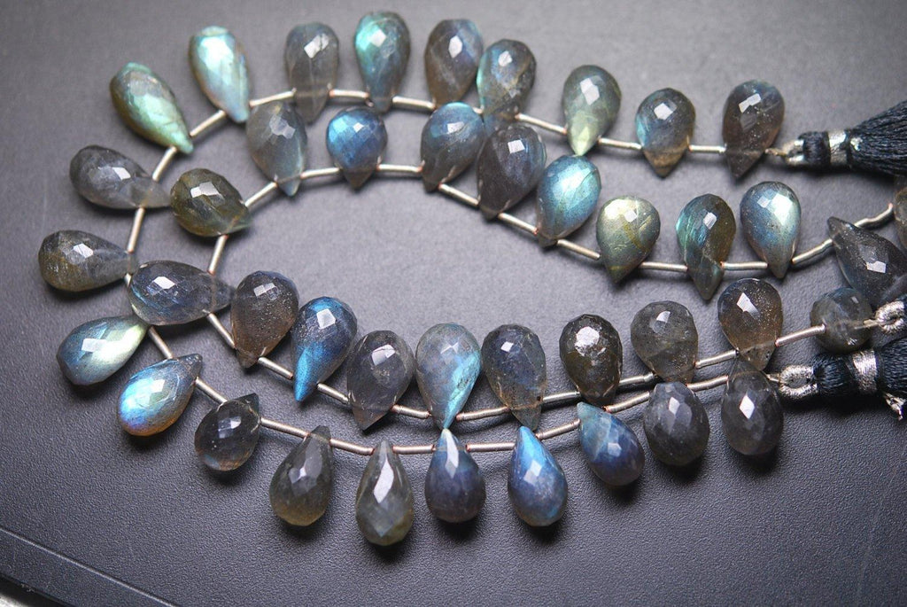 8 Inches Blue Flash Labradorite Faceted Drops Shape Briolette's Size 12-14mm Approx. - Jalvi & Co.