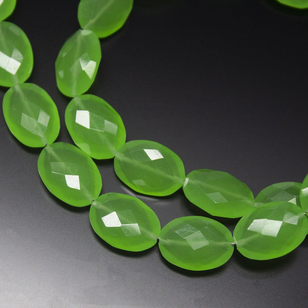 8 Inches, Chrysoprase Chalcedony Faceted Oval Shape Briolettes Beads, 10X14mm - Jalvi & Co.