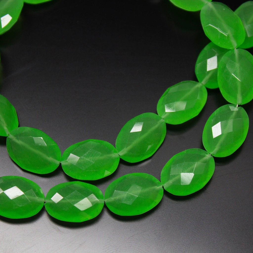 8 Inches, Chrysoprase Chalcedony Faceted Oval Shape Briolettes Beads, 10X14mm - Jalvi & Co.