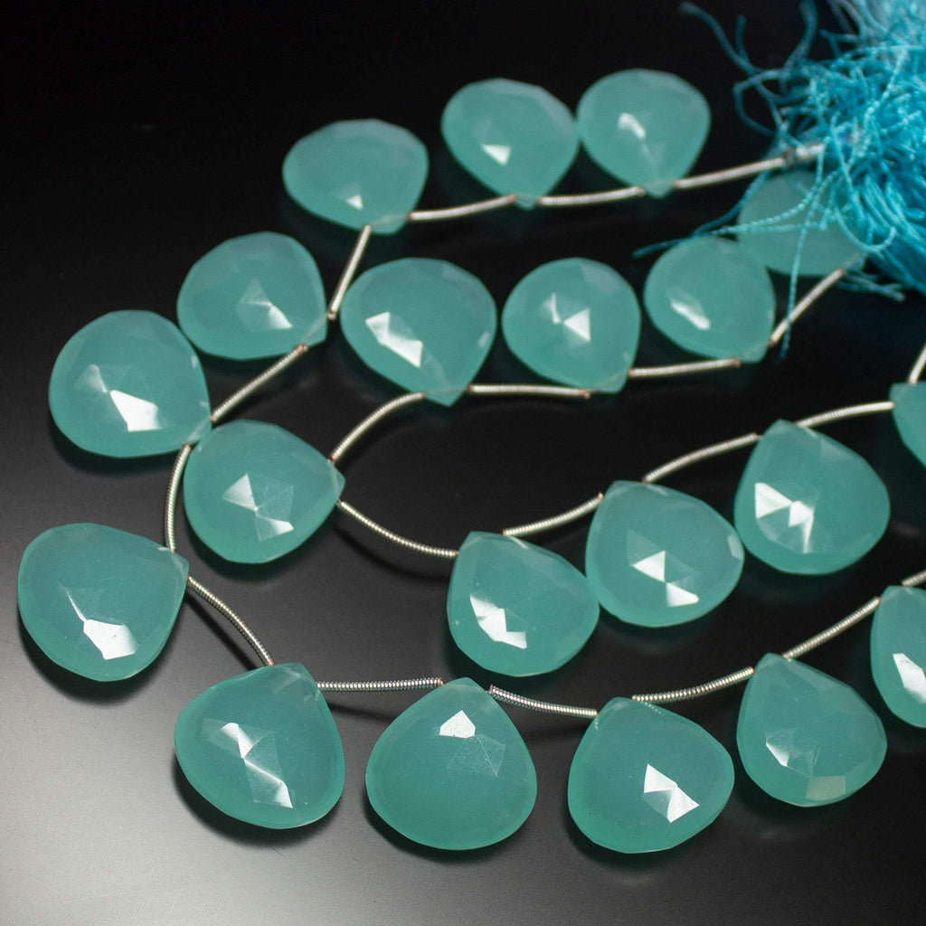 8 inches, Natural Aqua Chalcedony Faceted Heart Drop Large Size Briolette Beads 18-20mm - Jalvi & Co.