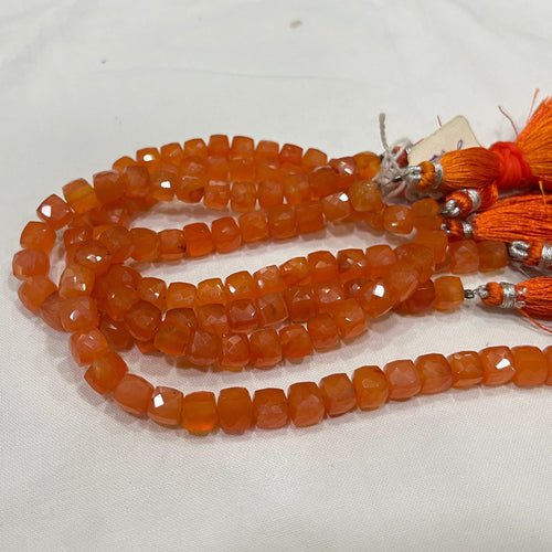 8 inches Natural Orange Carnelian Faceted Cube Box Square Gemstone Loose Spacer Beads 7-8mm - Jalvi & Co.
