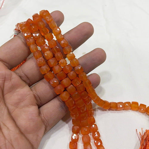 8 inches Natural Orange Carnelian Faceted Cube Box Square Gemstone Loose Spacer Beads 7-8mm - Jalvi & Co.