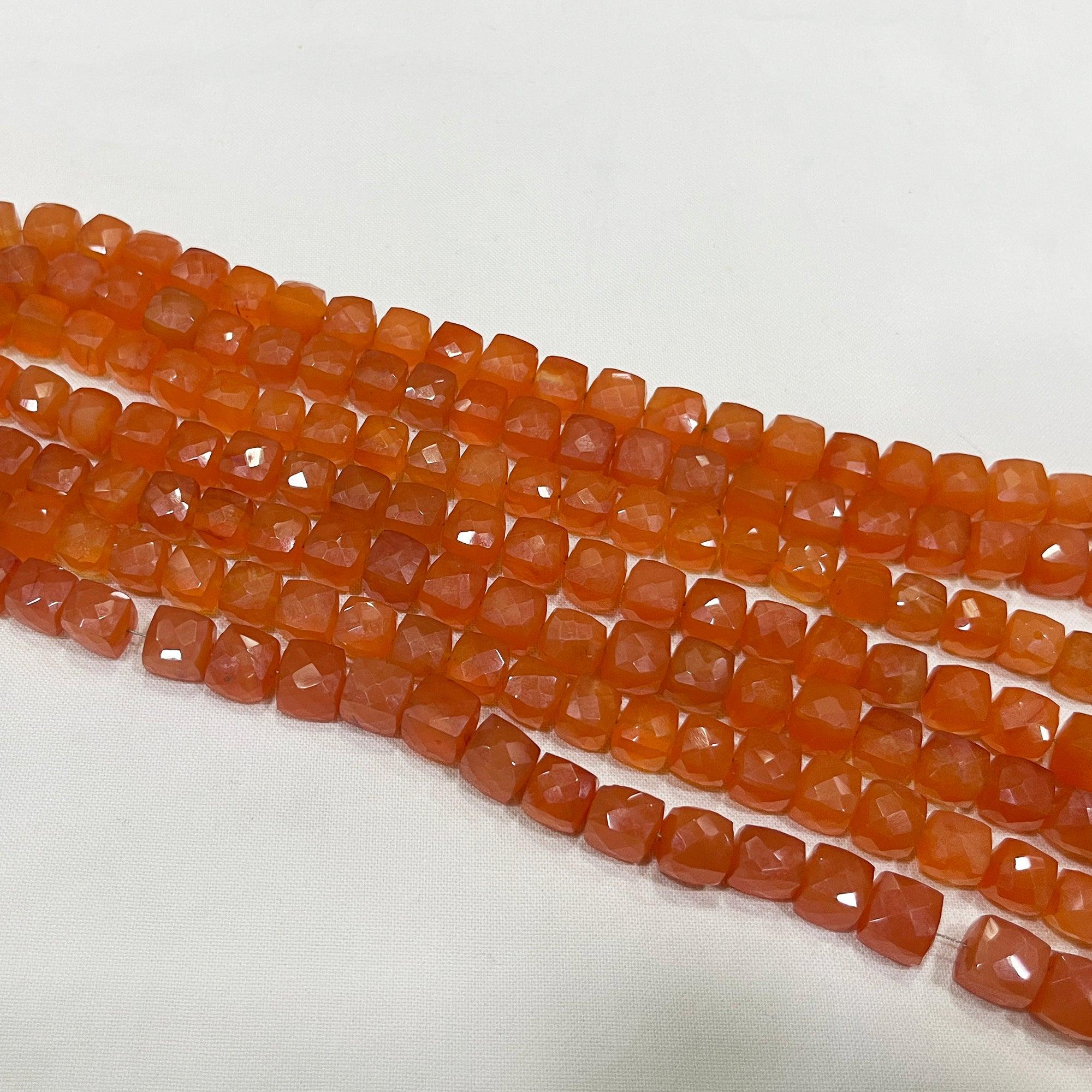 8 inches Natural Orange Carnelian Faceted Cube Box Square Gemstone Loose Spacer  Beads 7-8mm