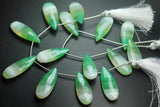 8 Inches Strand, 7 Beads Green Designer Chalcedony Faceted Match Pear Shaped Briolette's, 35mm Long