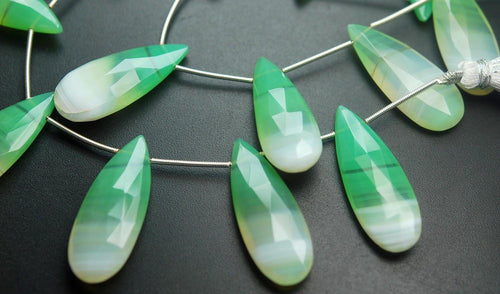 8 Inches Strand, 7 Beads Green Designer Chalcedony Faceted Match Pear Shaped Briolette's, 35mm Long - Jalvi & Co.