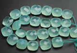8 Inches Strand Aqua Chalcedony Faceted Cushion Shape Briolette's, 12mm Size,