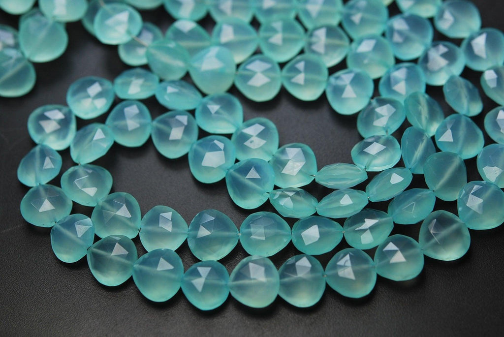 8 Inches Strand Aqua Chalcedony Faceted Full Drilled Heart Shape Briolette's, 11-12mm Size, - Jalvi & Co.