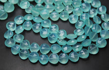 Load image into Gallery viewer, 8 Inches Strand Aqua Chalcedony Faceted Full Drilled Heart Shape Briolette&#39;s, 11-12mm Size, - Jalvi &amp; Co.