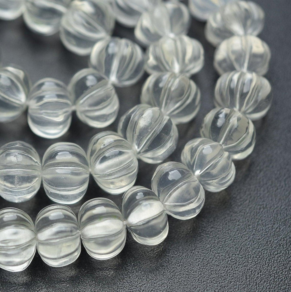 8 Inches Strand, Carved Melons Shape Beads 7-8mm Natural Ice Quartz - Jalvi & Co.