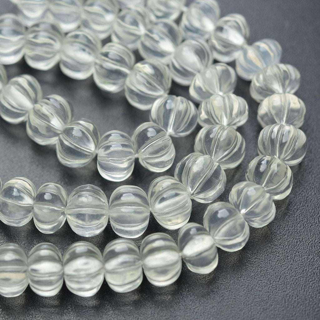 8 Inches Strand, Carved Melons Shape Beads 7-8mm Natural Ice Quartz - Jalvi & Co.