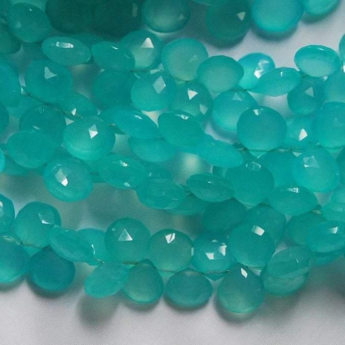 8 Inches Strand, Faceted Heart Briolettes 10-11mm Aqua. Blue Chalcedony - Jalvi & Co.