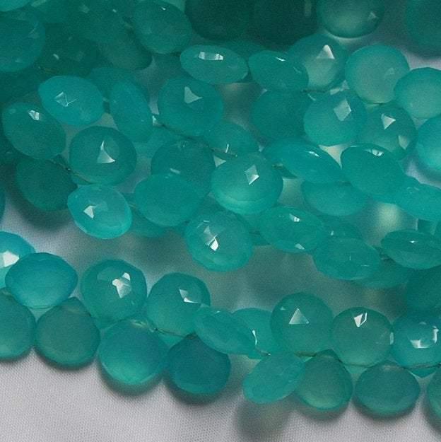 8 Inches Strand, Faceted Heart Briolettes 10-11mm Aqua. Blue Chalcedony - Jalvi & Co.