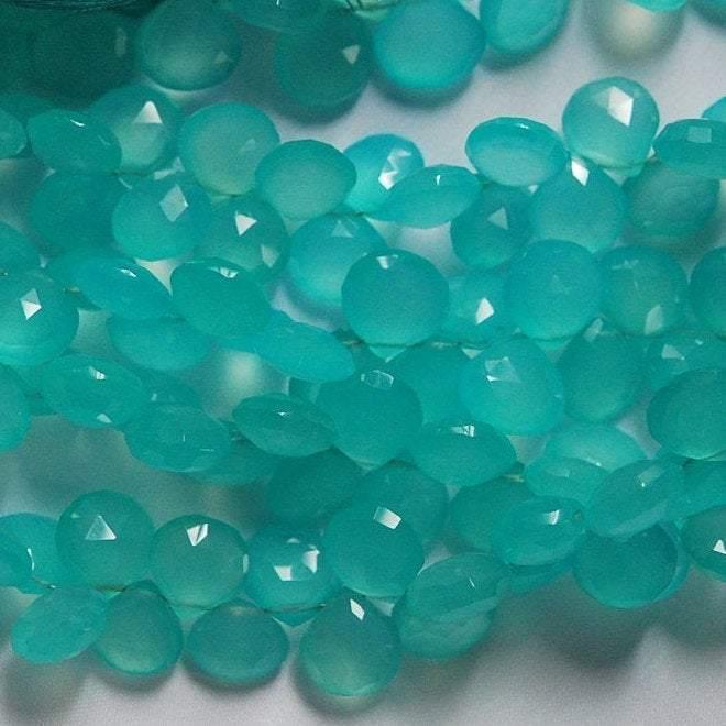 8 Inches Strand, Faceted Heart Briolettes 10-11mm Aqua. Blue Chalcedony - Jalvi & Co.