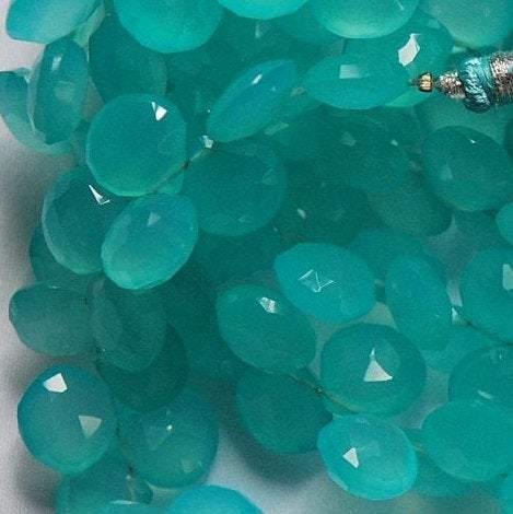 8 Inches Strand, Faceted Heart Briolettes 10-11mm Aqua. Blue Chalcedony - Jalvi & Co.