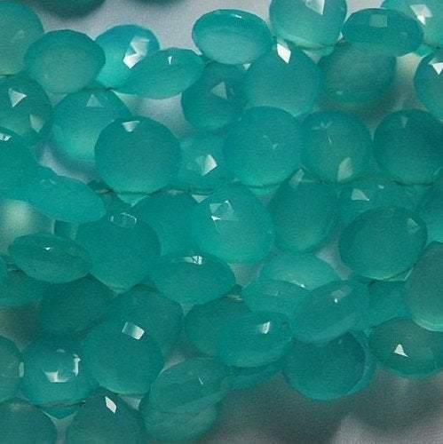 8 Inches Strand, Faceted Heart Briolettes 10-11mm Aqua. Blue Chalcedony - Jalvi & Co.