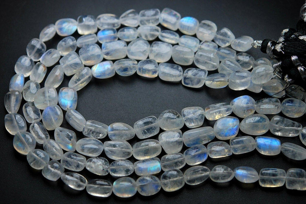 8 Inches Strand, Finest Quality,Blue Flashy Rainbow Moonstone Smooth Polished Nuggets 8-11mm Large - Jalvi & Co.