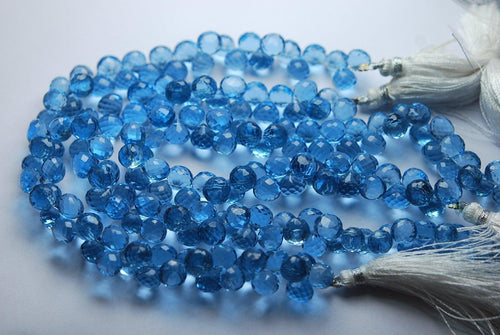 8 Inches Strand London Blue Quartz Faceted Onion Shape Briolette Size 7-8mm Approx. - Jalvi & Co.