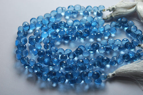 8 Inches Strand London Blue Quartz Faceted Onion Shape Briolette Size 7-8mm Approx. - Jalvi & Co.