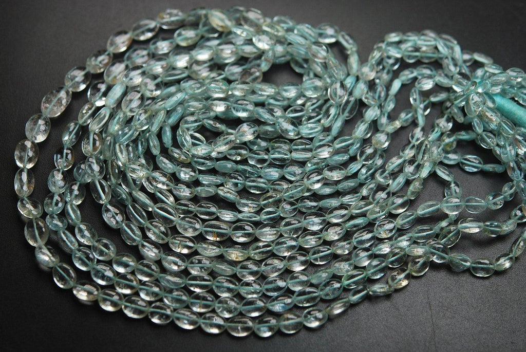 8 Inches Strand, Natural Aquamarine Smooth Oval Shaped Beads 6-4.5mm - Jalvi & Co.