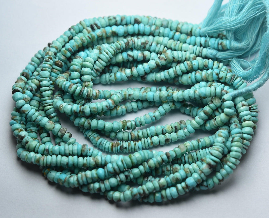 8 Inches Strand, Natural Arizona Sleeping Beauty Turquoise Faceted Rondelles,Size 4.5-5mm - Jalvi & Co.