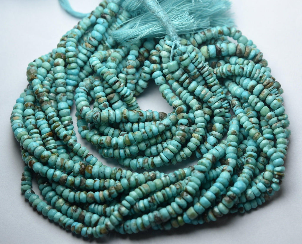 8 Inches Strand, Natural Arizona Sleeping Beauty Turquoise Faceted Rondelles,Size 4.5-5mm - Jalvi & Co.