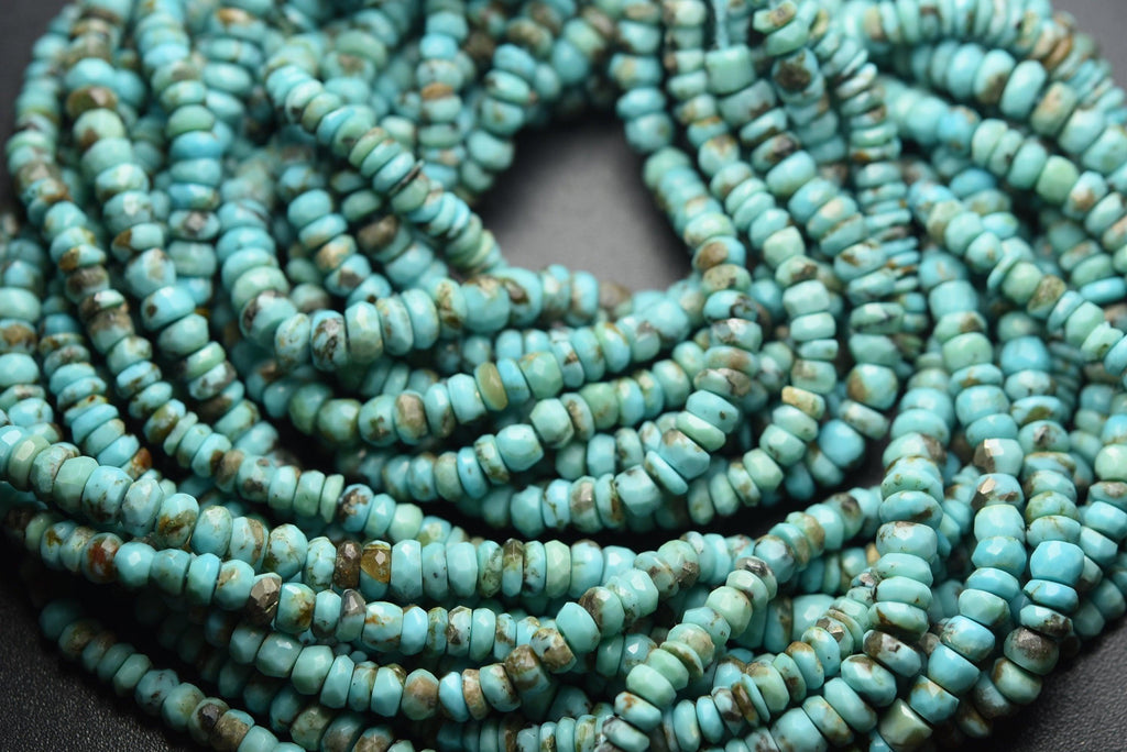 8 Inches Strand, Natural Arizona Sleeping Beauty Turquoise Faceted Rondelles,Size 4.5-5mm - Jalvi & Co.