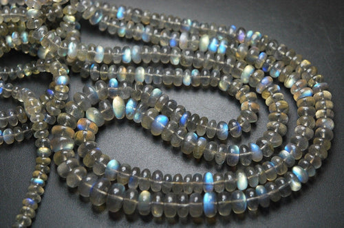 8 Inches Strand, Natural Blue Flashy Labradorite Smooth Rondelles Size-7-9mm Aprx - Jalvi & Co.