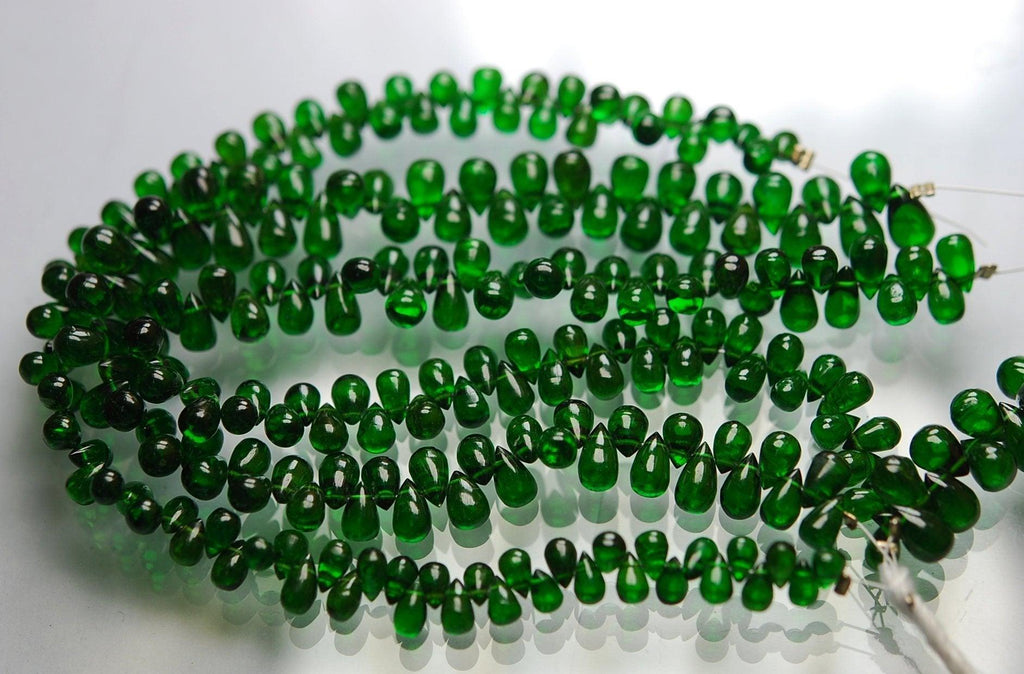 8 Inches Strand, Natural Chrome Diopside Smooth Drops Shape Beads,Size 6-7.5mm - Jalvi & Co.