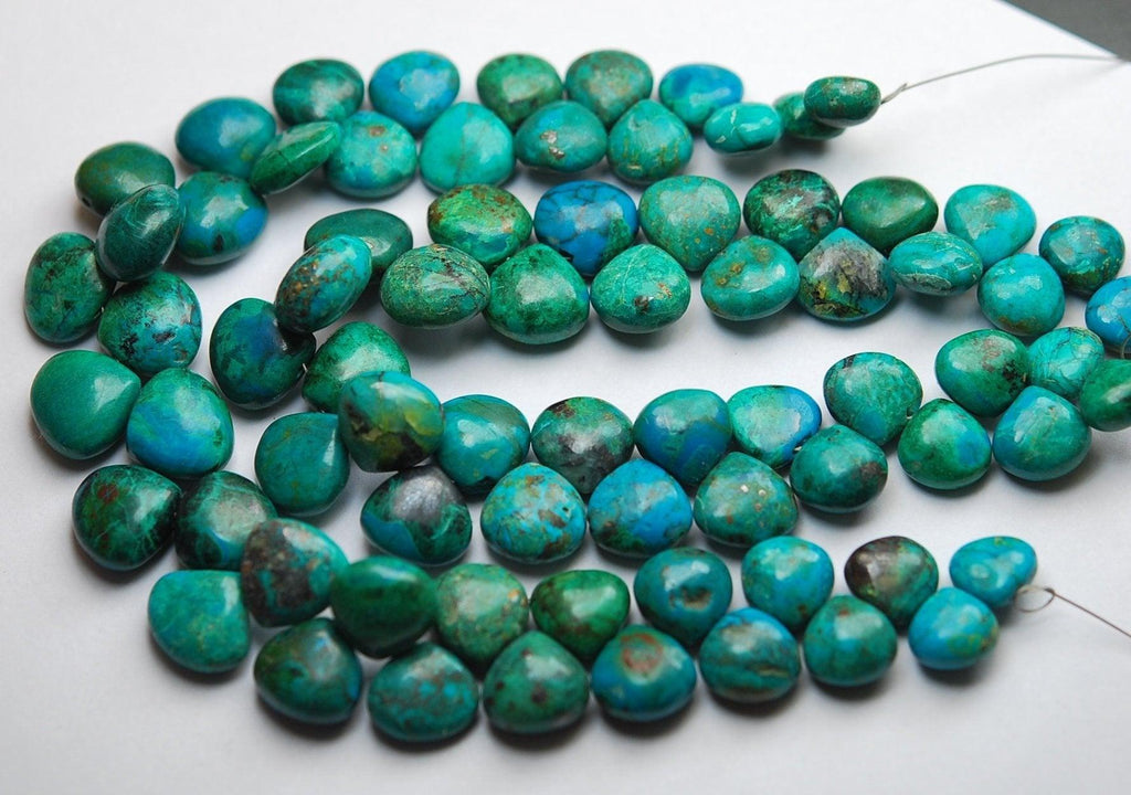 8 Inches Strand, Natural Chrysocolla Smooth Heart Shape Briolette, 10-14mm - Jalvi & Co.