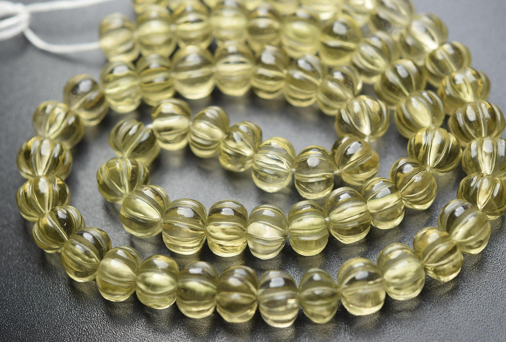 8 Inches Strand, Natural Honey Quartz Carved Melons Shape Beads 7-8mm - Jalvi & Co.