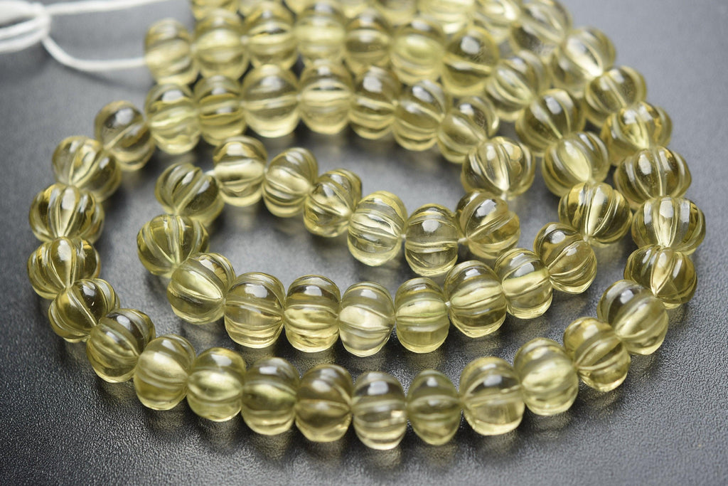 8 Inches Strand, Natural Honey Quartz Carved Melons Shape Beads 7-8mm - Jalvi & Co.