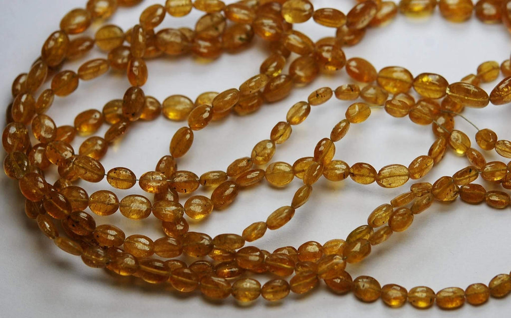 8 Inches Strand, Natural Yellow Tourmaline Smooth Oval Shaped Beads 6-8mm,Super Rare - Jalvi & Co.