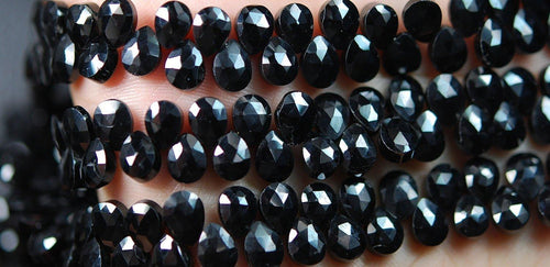 8 Inches Strand,Black Spinel Faceted Pear Briolettes, Size 9X7mm Long Calibrated Size - Jalvi & Co.