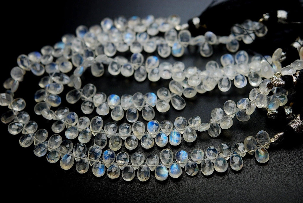 8 Inches Strand,Blue Flashy Rainbow Moonstone Faceted Pear Shaped Briolettes, 6-8mm - Jalvi & Co.