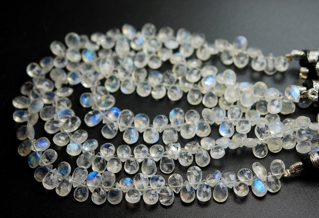 8 Inches Strand,Blue Flashy Rainbow Moonstone Faceted Pear Shaped Briolettes, 6-8mm - Jalvi & Co.