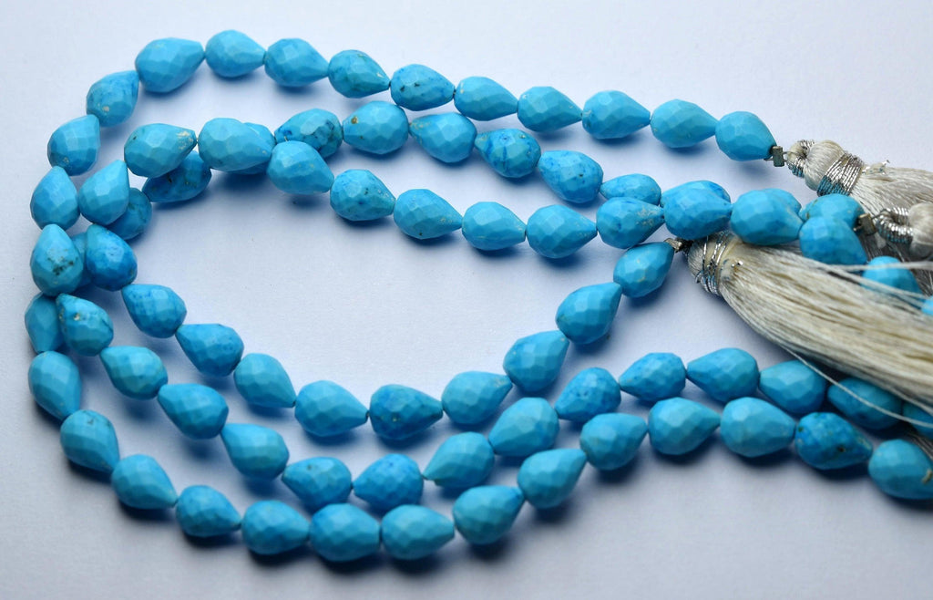 8 Inches Strand,Blue Turquoise Faceted Drops Shape Briolettes, 7-8mm Approx - Jalvi & Co.