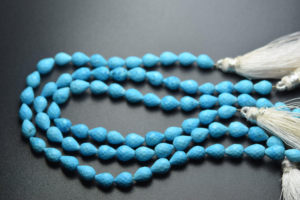 8 Inches Strand,Blue Turquoise Faceted Drops Shape Briolettes, 7-8mm Approx - Jalvi & Co.