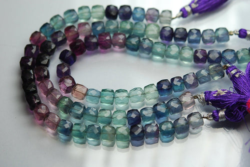 8 Inches Strand,Multi Color Natural Fluorite Faceted Box Shaped, 6-7mm Size, - Jalvi & Co.