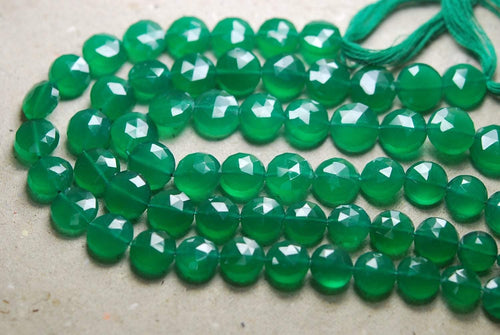 8 Inches Strands,Green Onyx Faceted Coins Shape Briolettes, 12-13mm - Jalvi & Co.