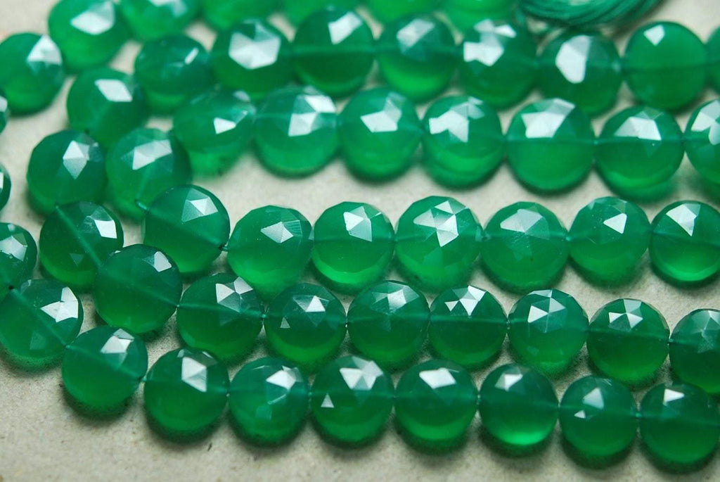 8 Inches Strands,Green Onyx Faceted Coins Shape Briolettes, 12-13mm - Jalvi & Co.