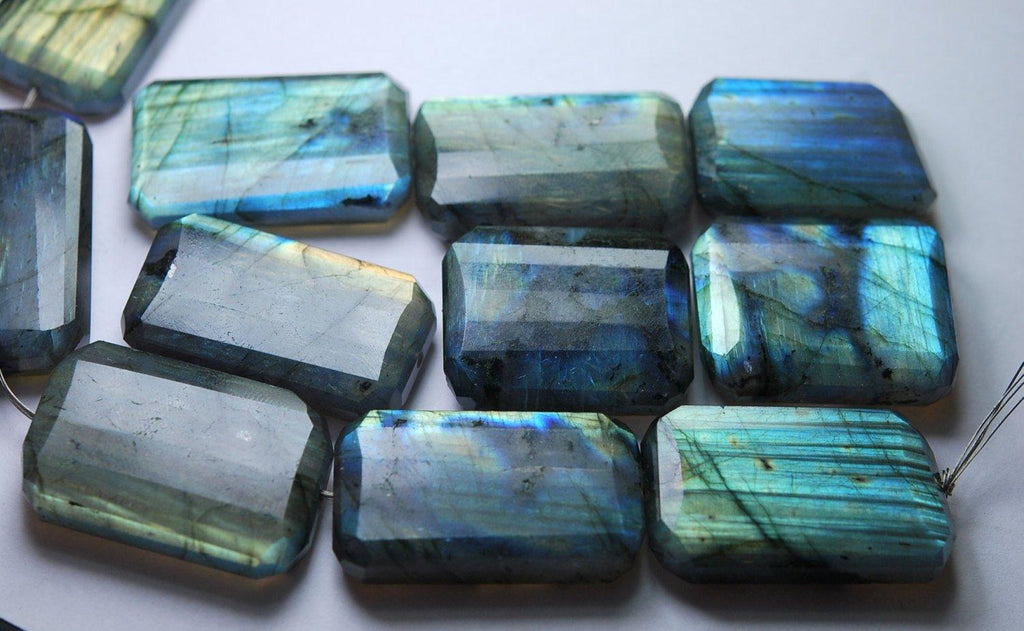 8 Inches Strand,Super Blue Flash Labradorite Faceted Step Cut Nuggets 25mm Large Size - Jalvi & Co.