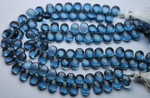 8 Inches Strand,Super Finest,London Blue Topaz Quartz Smooth Briolette Pear 7X10mm - Jalvi & Co.