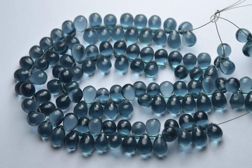 8 Inches Strand,Super Finest,London Blue Topaz Quartz Smooth Drops 7X10mm - Jalvi & Co.