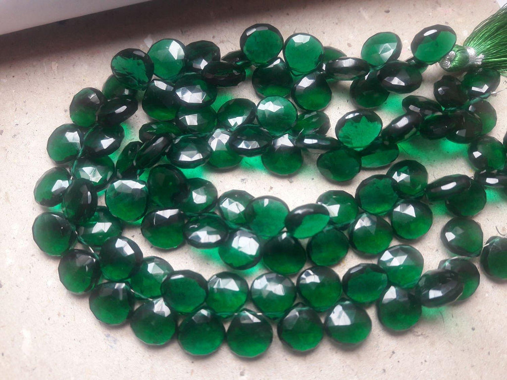 8 Inches Strand,Super Finest,Rama Green Quartz Faceted Briolette Heart 11mm - Jalvi & Co.