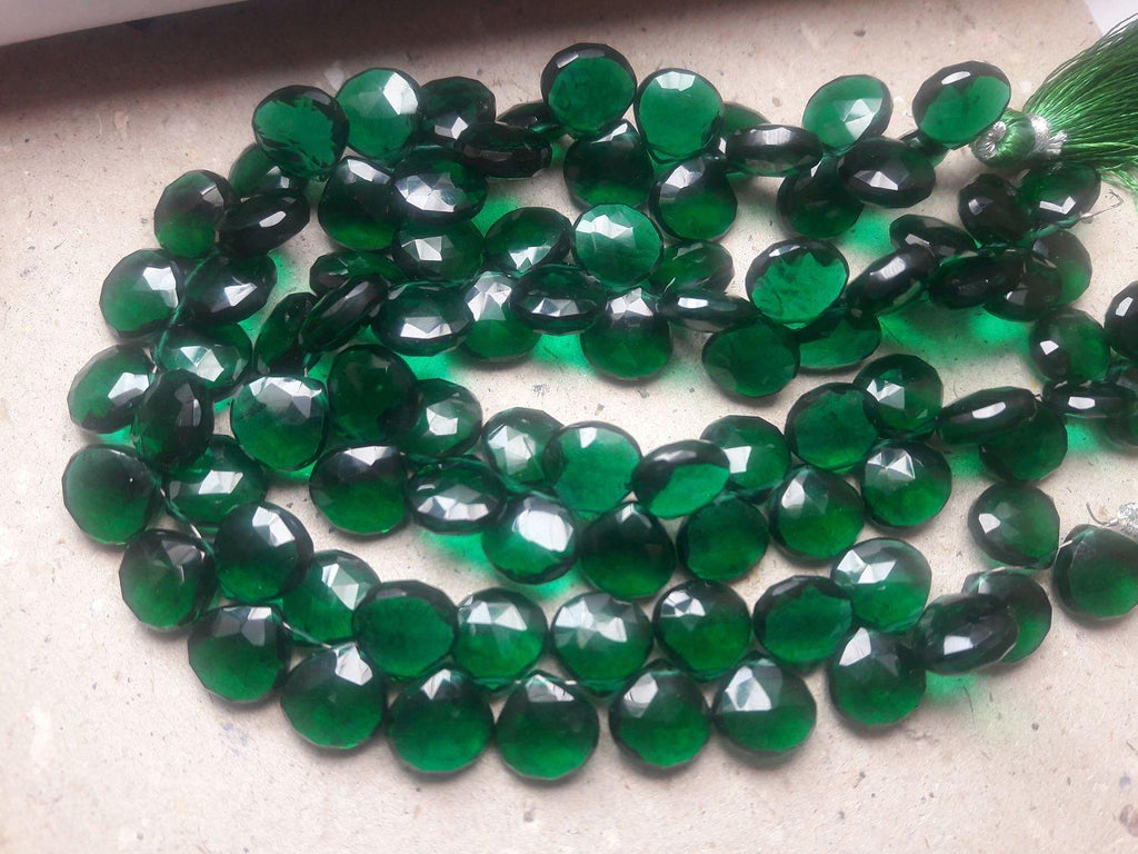 8 Inches Strand,Super Finest,Rama Green Quartz Faceted Briolette Heart 11mm - Jalvi & Co.